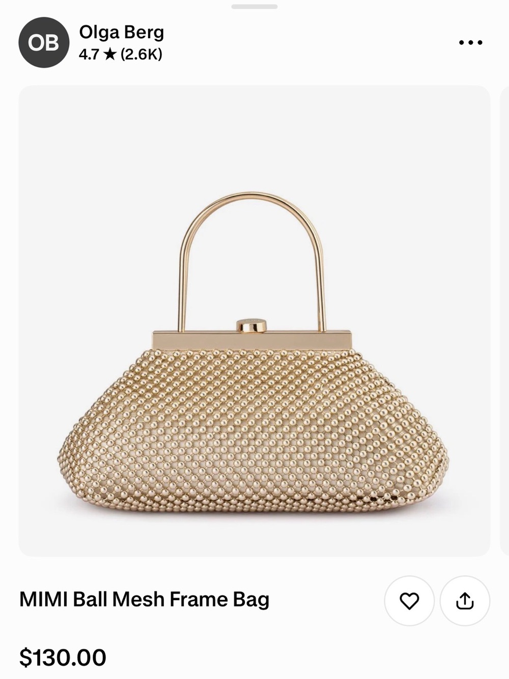 Olga Berg Gold Ball Mesh Top-Handle Clutch
